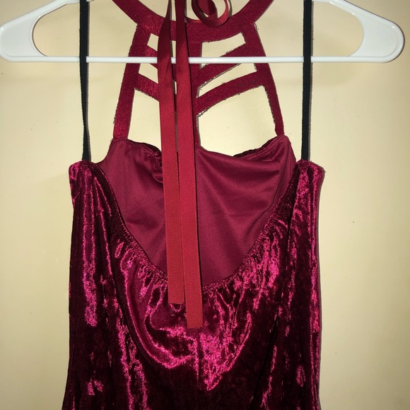 Crushed red velvet, studded halter top mini dress - Picture 5 of 5